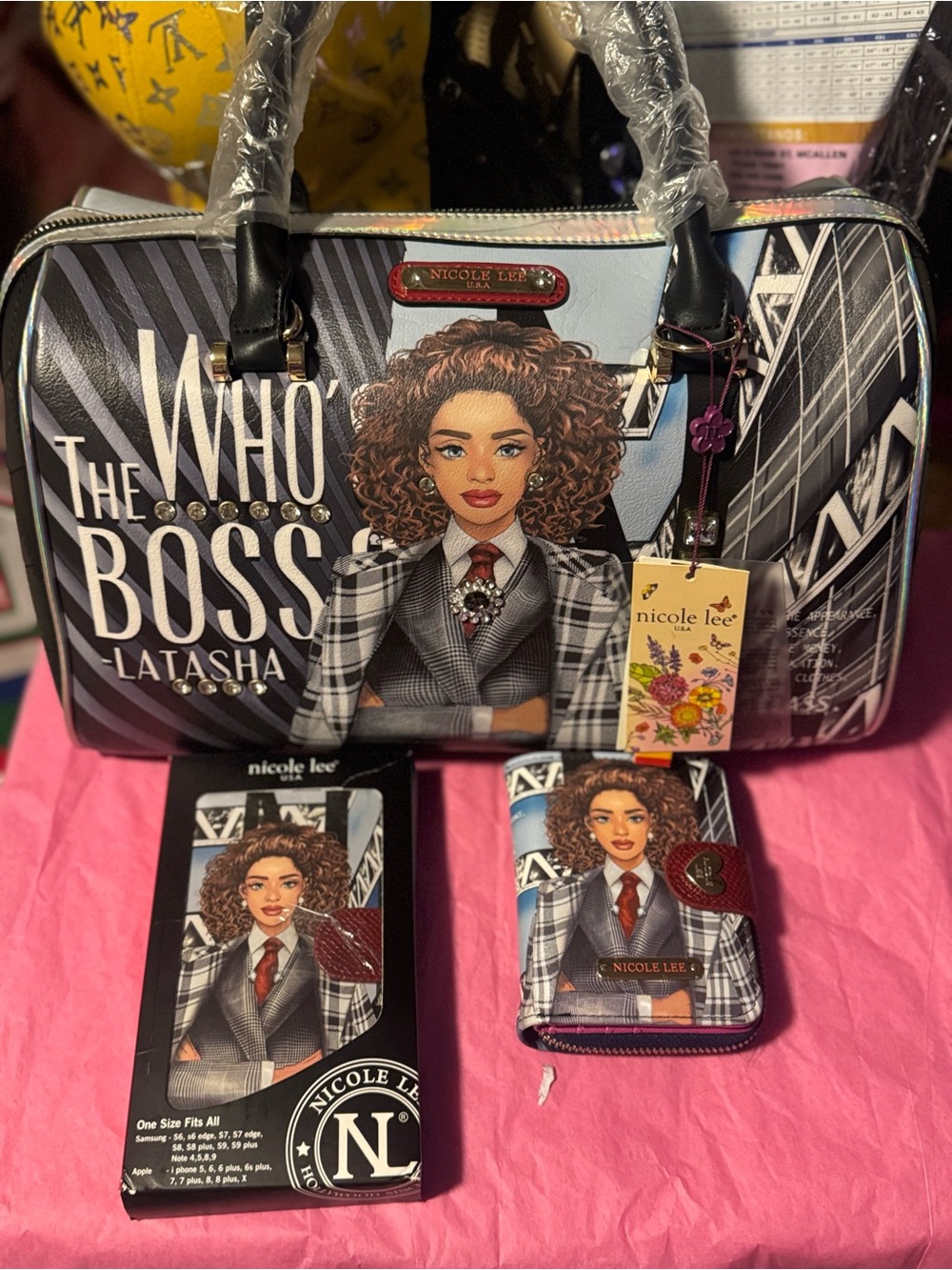 Nicole Lee Black Multi 'The Who Boss Latasha' Graphic Satchel Set